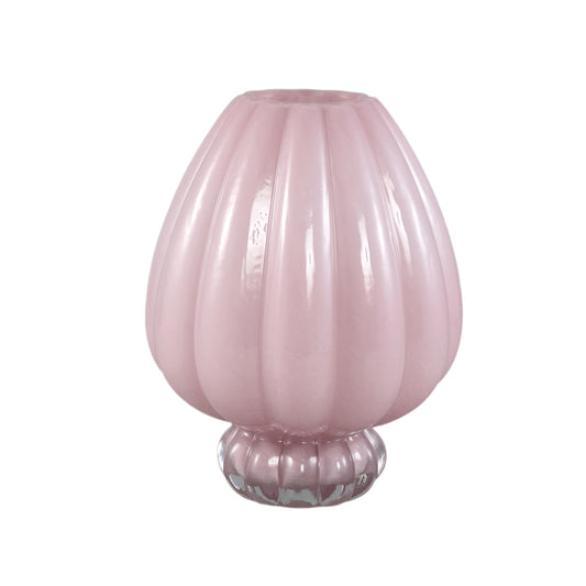 Syamer Roze Melkglas Vaas Geribbd Op Voet L Set Van 4 Stuks - 4 Sets 27x21x21 cm