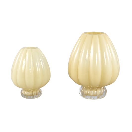 Syamer Crème Melkglas Vaas Geribfeld op Voet L – Set van 4 - 4 Sets 27x21x21 cm