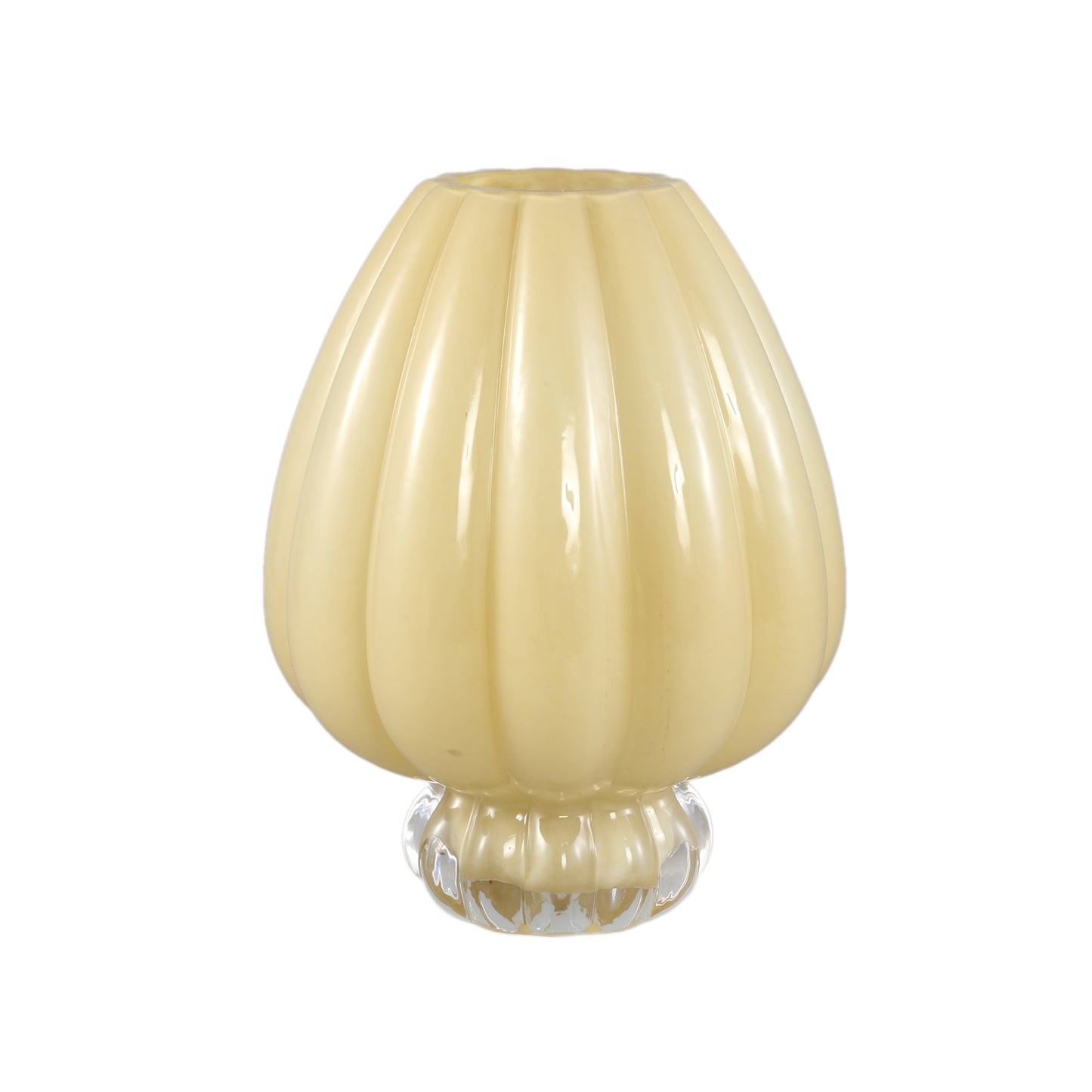 Syamer Crème Melkglas Vaas Geribfeld op Voet L – Set van 4 - 4 Sets 27x21x21 cm