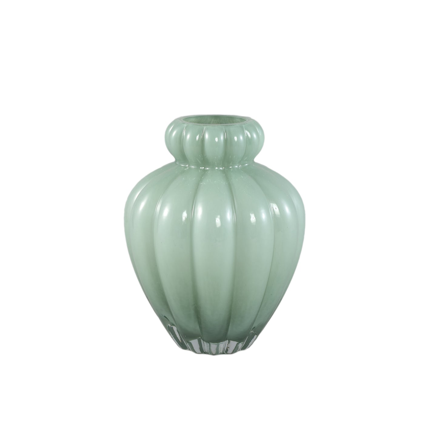 Syamer Green Milkglass Vase Ribbed Small Border S