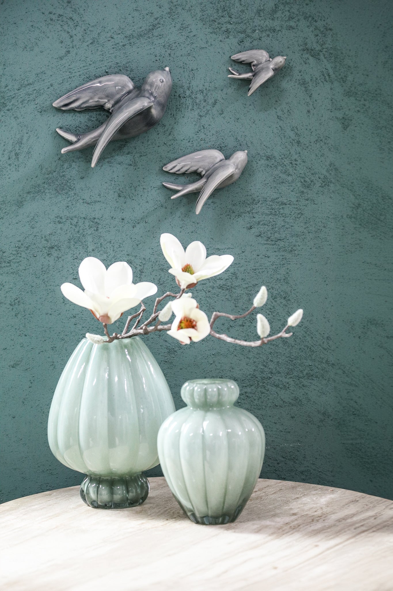 Syamer Green Milkglass Vase Ribbed Small Border S