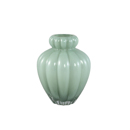 Syamer Groen Melkglas Vaas Geribfeld Set van 6 Stuks - 6 Sets 22x16.5x16.5 cm