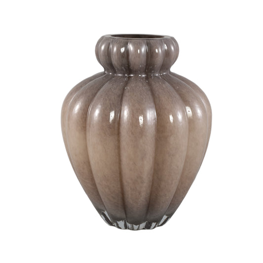 Syamer Brown Milkglass Vase Ribbed Small Border L