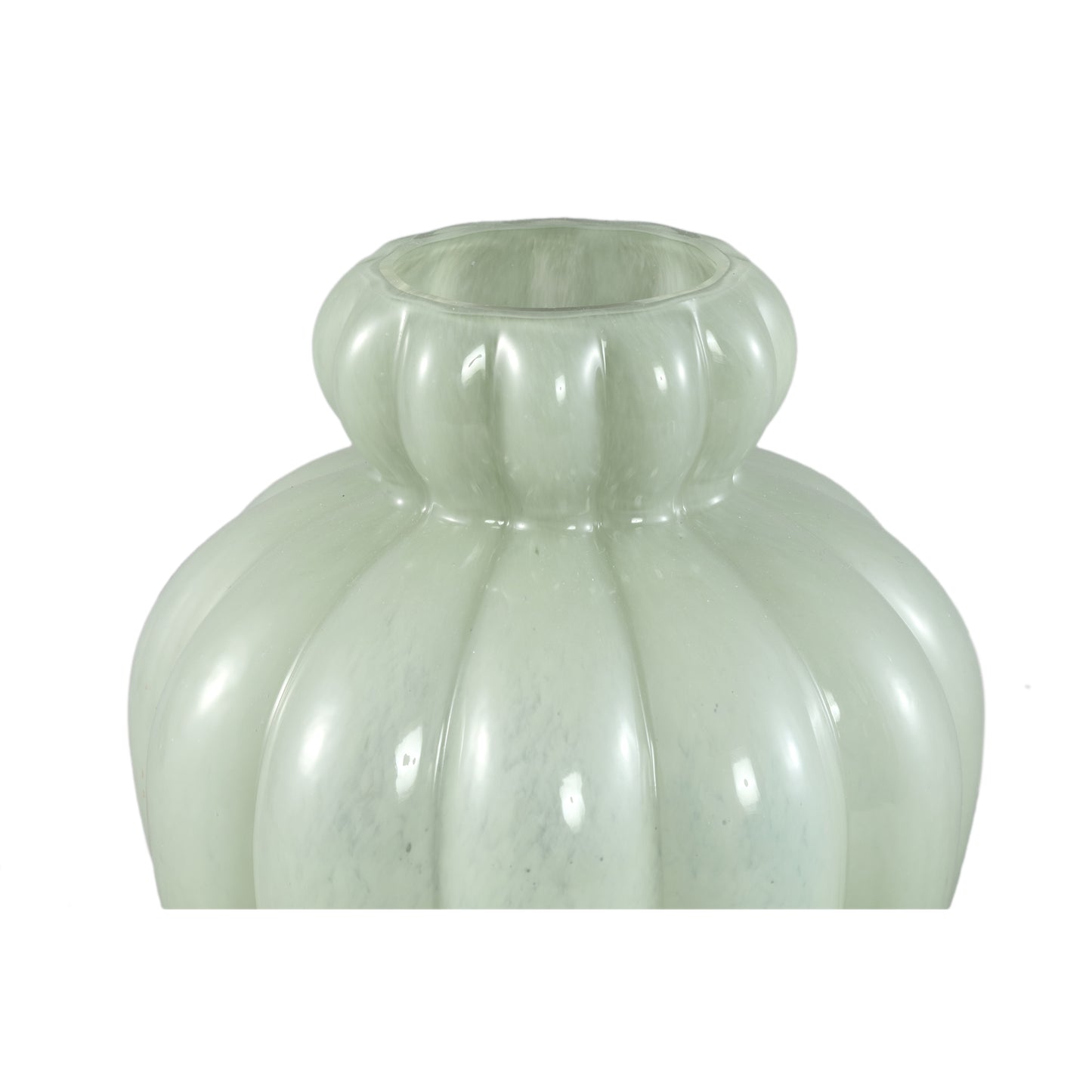 Syamer Green Milkglass Vase Ribbed Small Border L