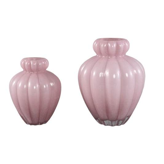 Syamer Pink Milkglass Vase Ribbed Small Border L