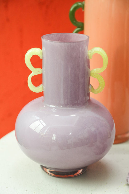 Mobeen Paarse Glazen Vaas Met Gele Oren Rond 24x17x17 cm