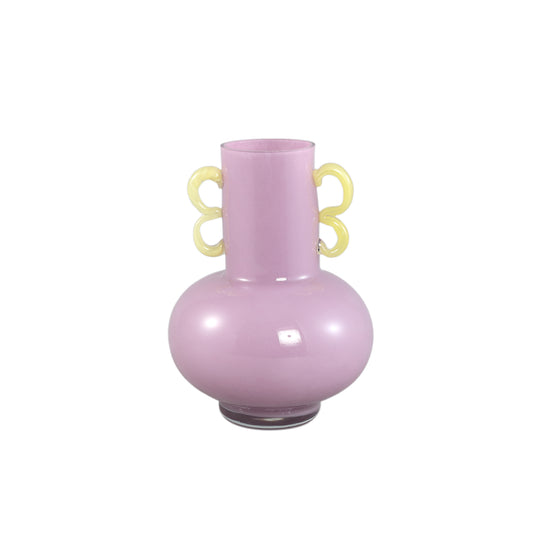 Mobeen Paarse Glazen Vaas Met Gele Oren Rond 24x17x17 cm