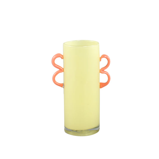 Mobeen Gele Glazen Vaas Met Oranje Oren Rond 24.5x15x10 cm
