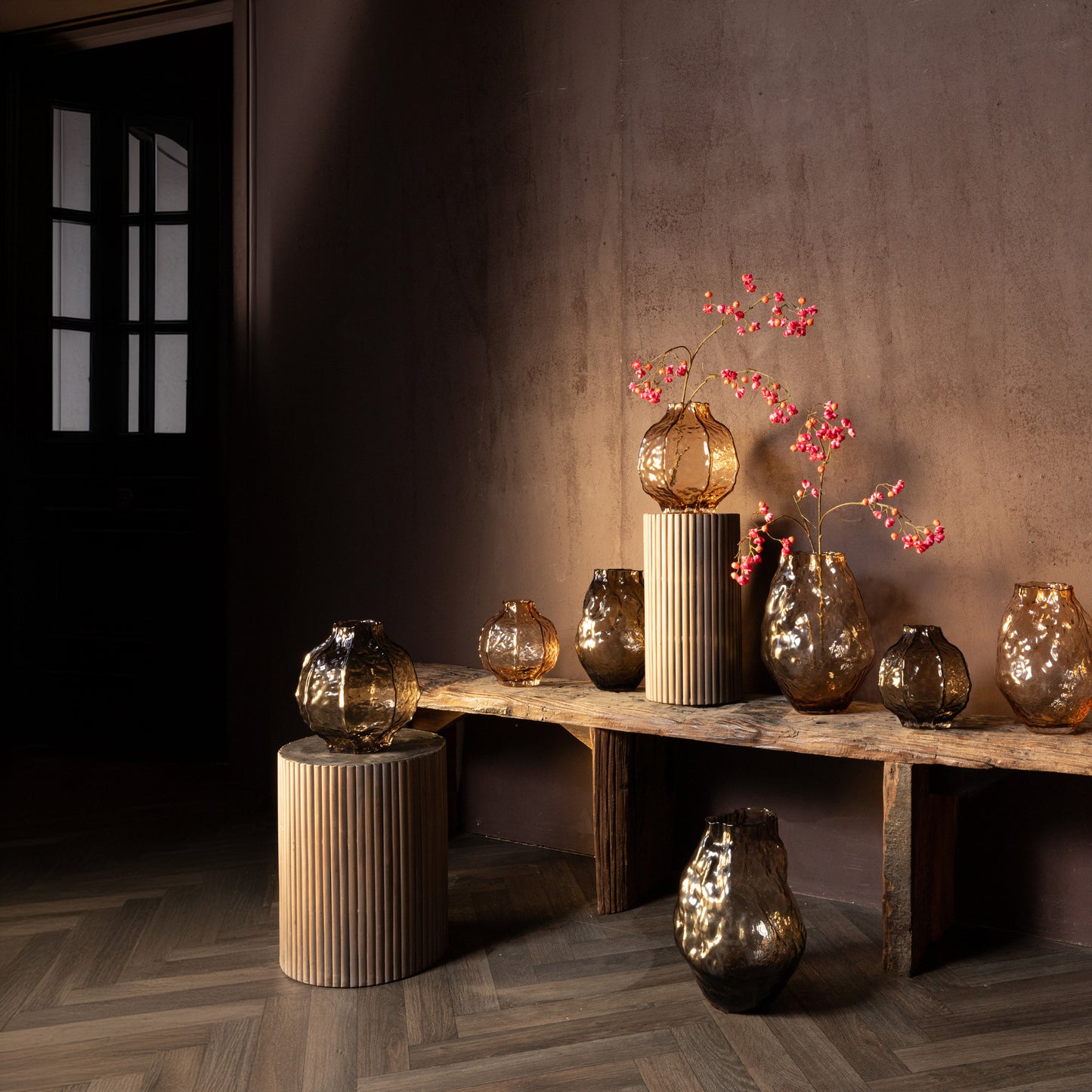 Narin Brown Irregular Shaped Glass Vase S