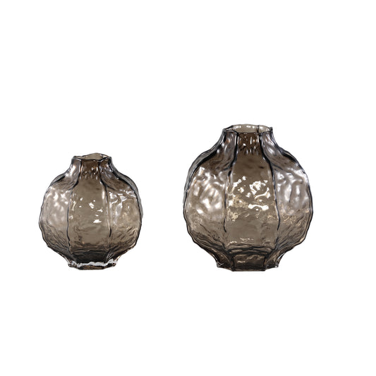 Narin Bruine Ronde Glazen Vaas L – Set van 4 Stuks - 4 Sets 23x22.5x22.5 cm