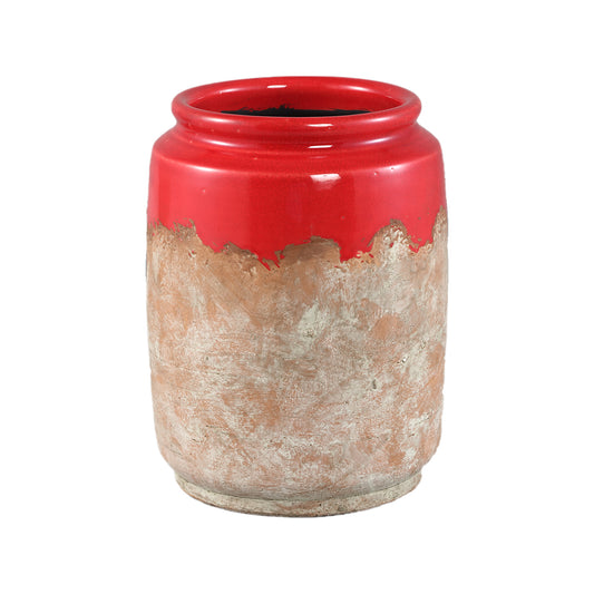 Breffni Rode Ronde Keramische Pot Glazuur Bovenkant M – Set van 4 - 4 Sets 25.5x20x20 cm