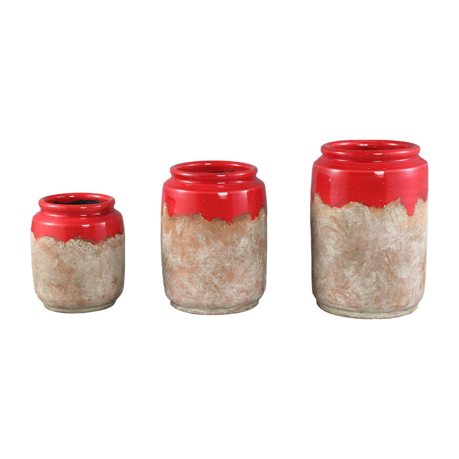 Breffni Rode Ronde Keramische Pot met Glazuur Set van 8 Stuks - 8 Sets 20.5x17x17 cm