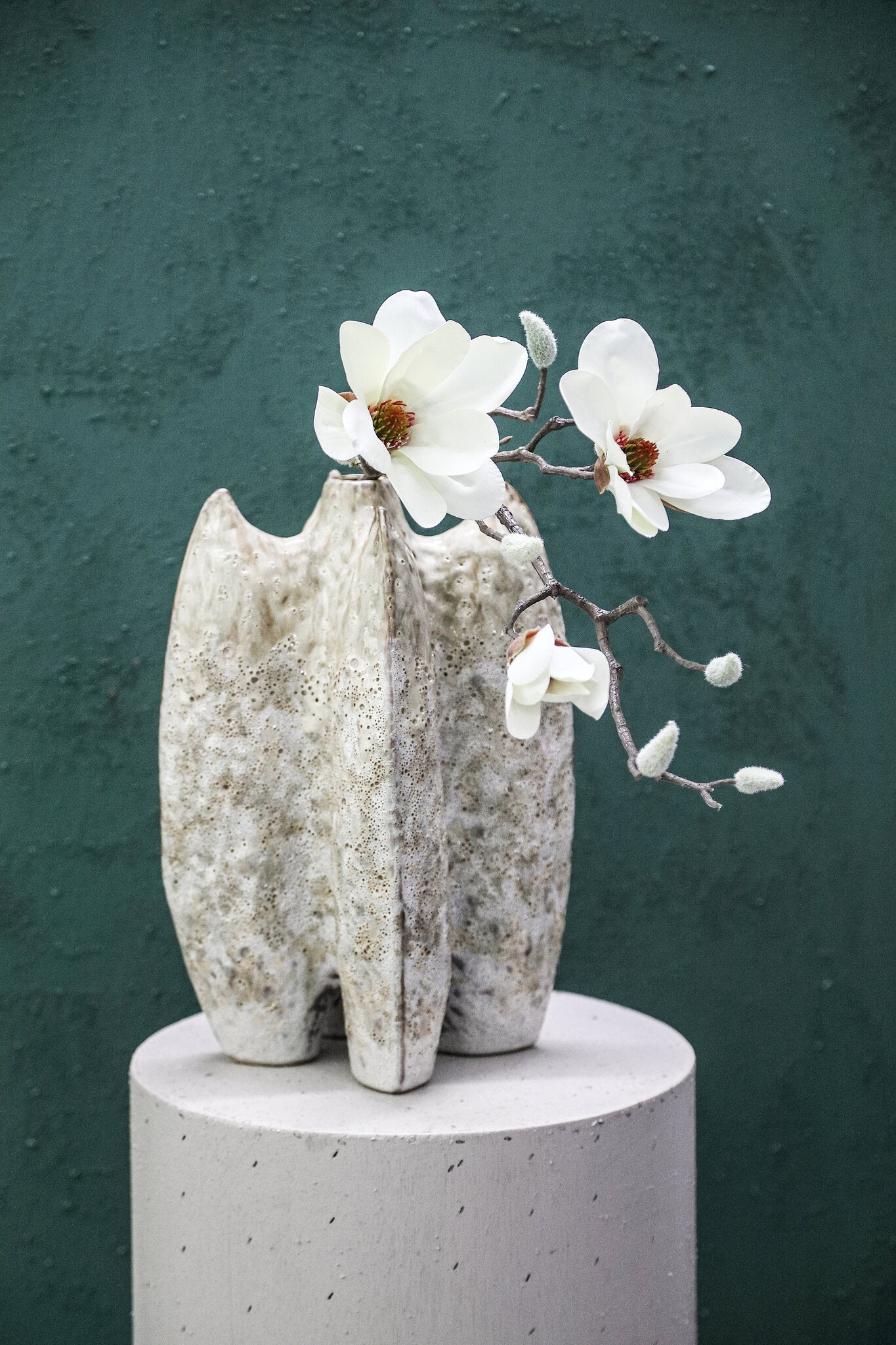 Magnolia Flower Wit Spray Met Knop - Set van 12 73x36x23 cm