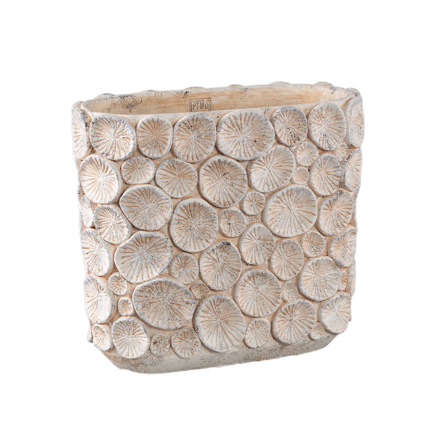 Ayisy Crème Ovale Cementpot Met Koraal L 36x40x20 cm