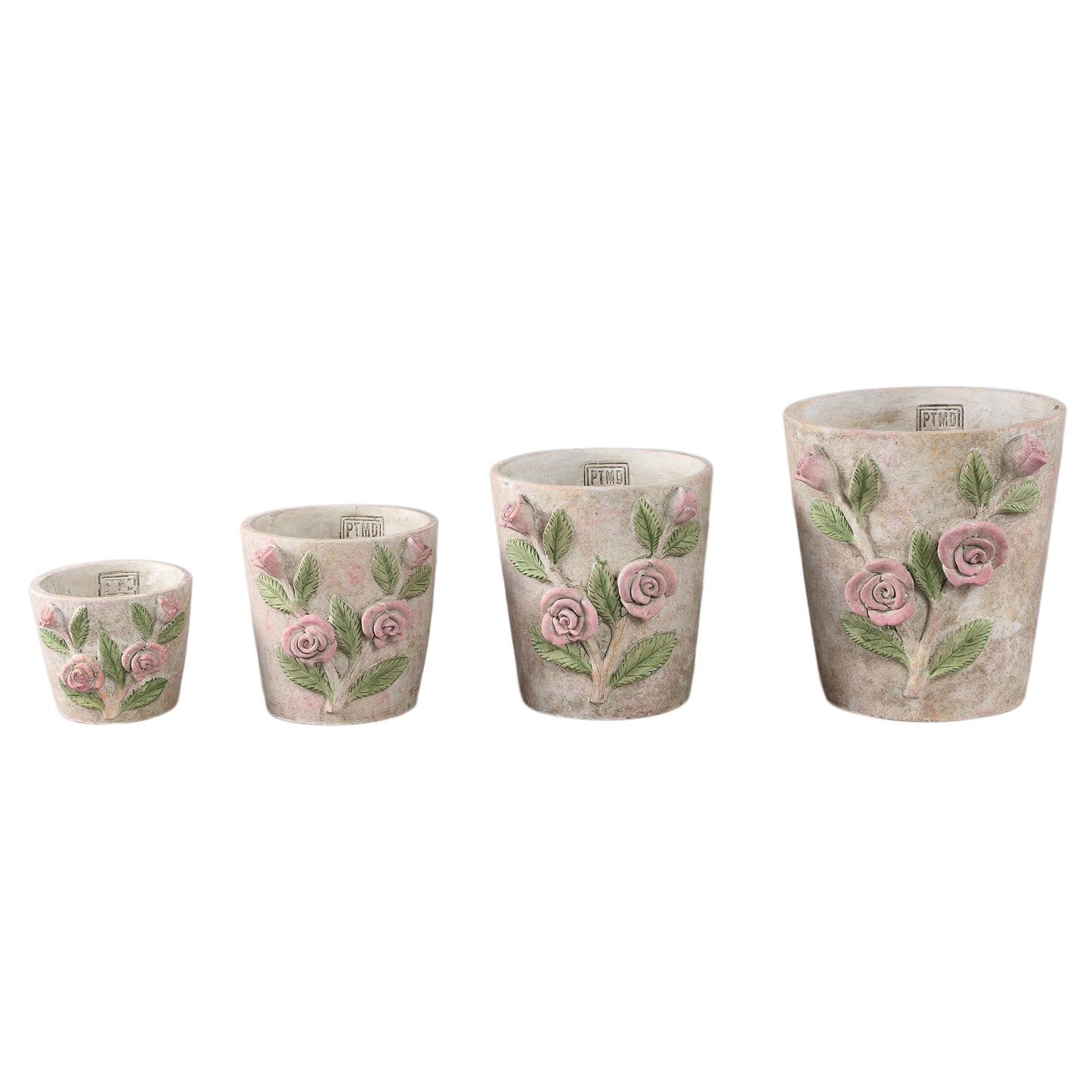 Annastasia Cream Round Cement Pot With Flowers L