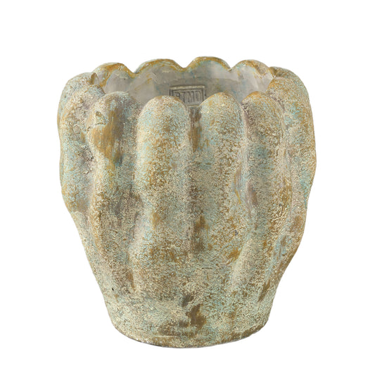 Contina Green Round Cement Pot Thick Wavy XL