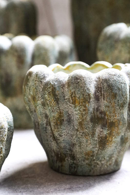 Contina Green Round Cement Pot Thick Wavy XL