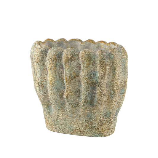 Contina Green Oval Cement Pot Thick Wavy M