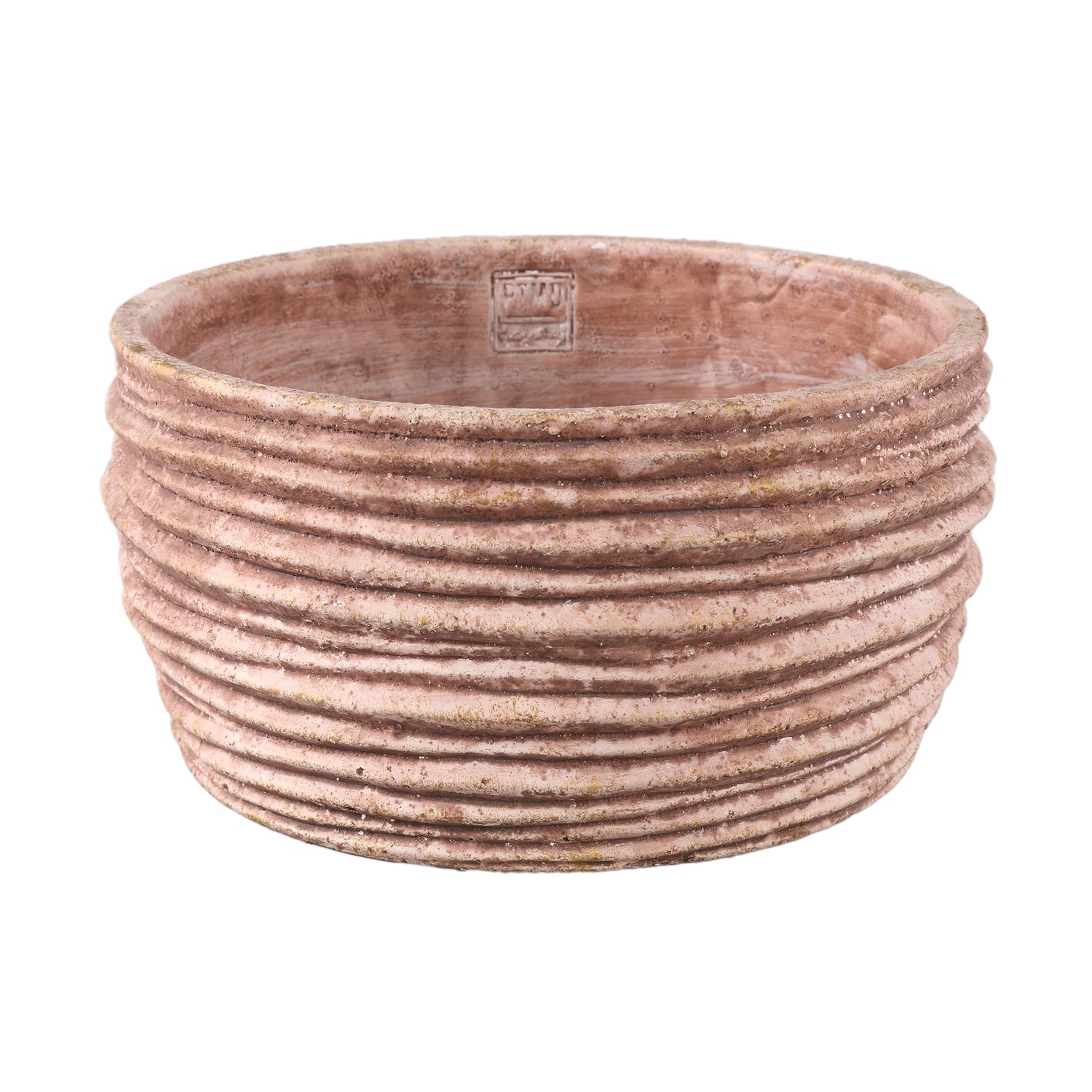 Einnas Bruine Ronde Cement Pot Geribd Laag Set van 4 Stuks - 4 Sets 15x30x30 cm