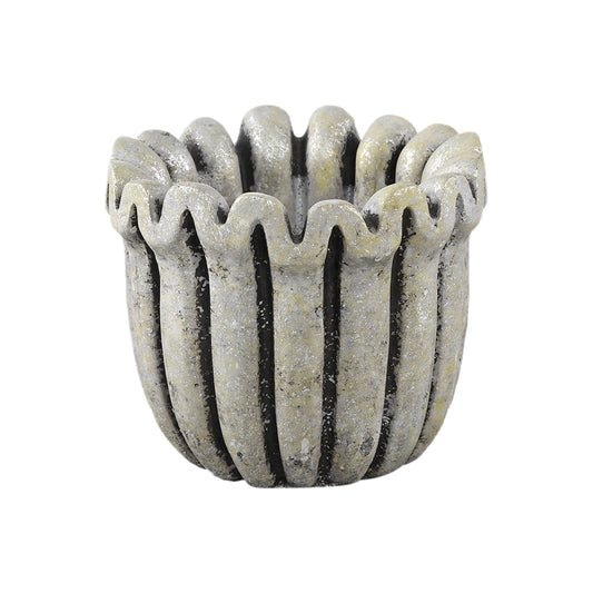 Raffay Grijs Cement Ronde Pot met Geribde Lijnen XS – Set van 12 Stuks - 12 Sets 8x9x9 cm