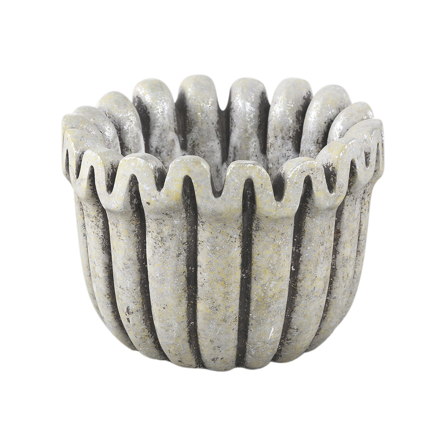 Raffay Grijs Cement Ronde Pot met Geribbelde Lijnen S – Set van 12 Stuks - 12 Sets 9x12x12 cm