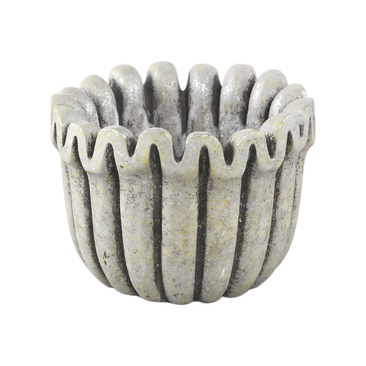 Raffay Grijs Cement Ronde Pot met Geribbelde Lijnen S – Set van 12 Stuks - 12 Sets 9x12x12 cm