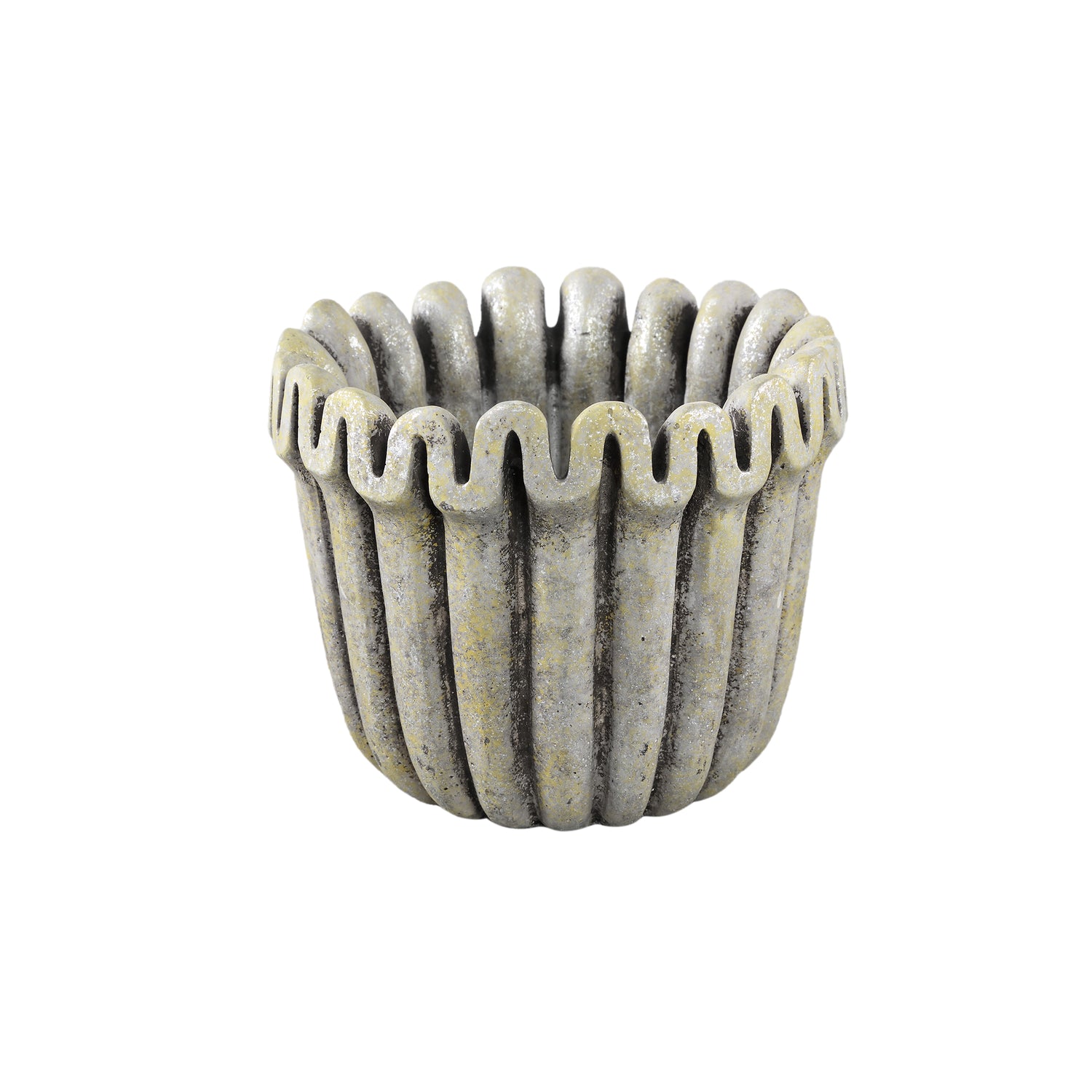 Raffay Grijs Cement Ronde Pot Met Geribde Lijnen M - Set van 8 Stuks - 8 Sets 13x17x17 cm