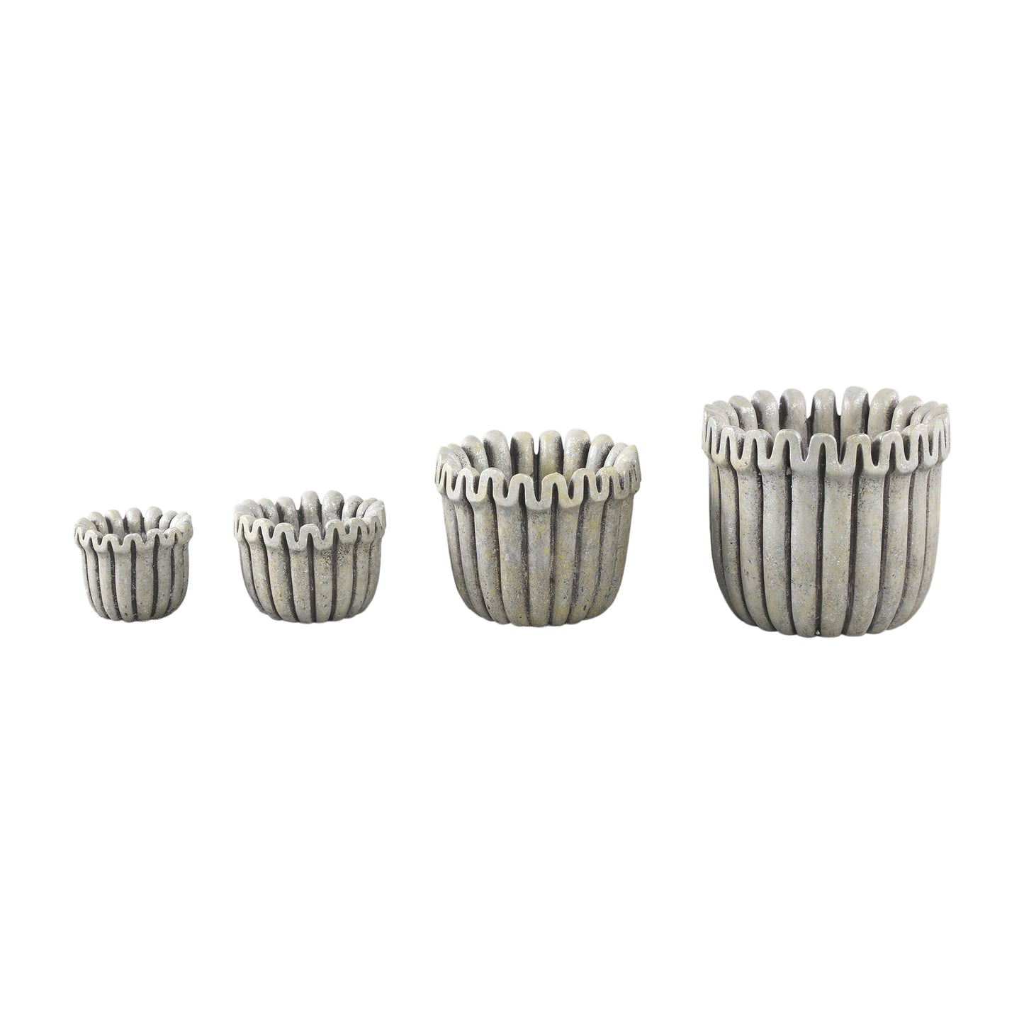 Raffay Grijs Cement Ronde Pot met Geribde Lijnen Set van 6 Stuks L - 6 Sets 16x19x19 cm