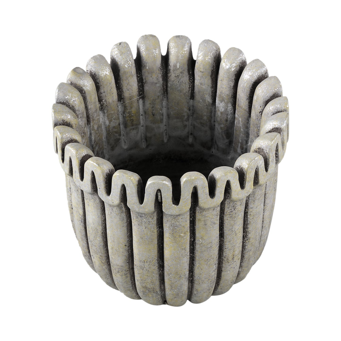 Raffay Grijs Cement Ronde Pot met Geribde Lijnen Set van 6 Stuks L - 6 Sets 16x19x19 cm
