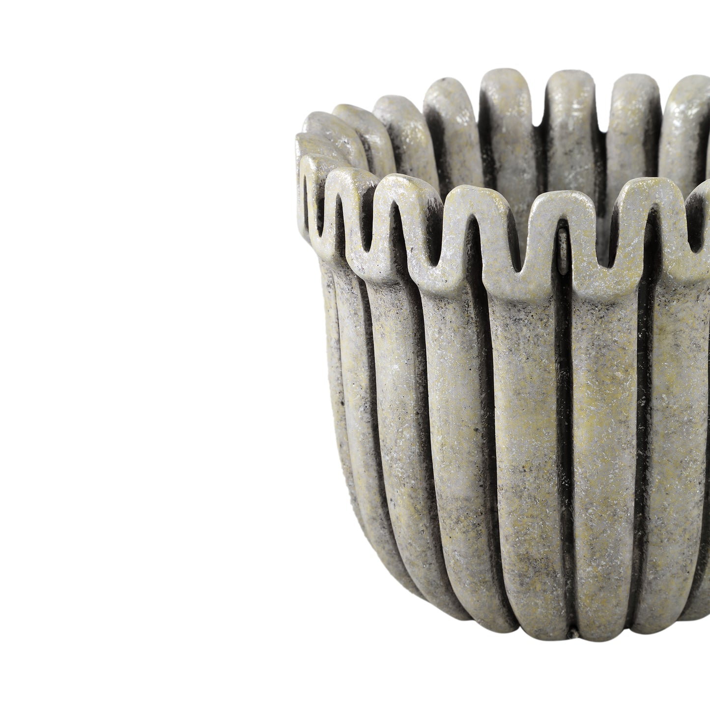 Raffay Grijs Cement Ronde Pot met Geribde Lijnen Set van 6 Stuks L - 6 Sets 16x19x19 cm