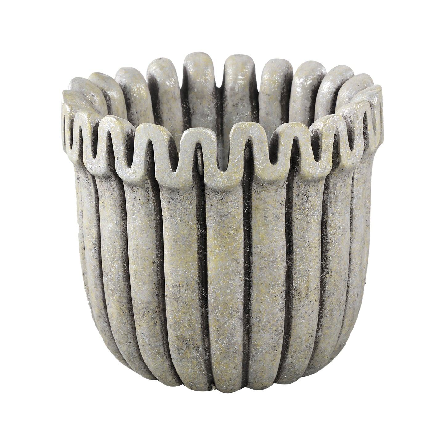Raffay Grijs Cement Ronde Pot met Geribde Lijnen Set van 6 Stuks L - 6 Sets 16x19x19 cm