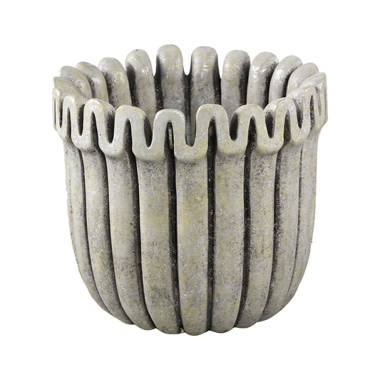 Raffay Grijs Cement Ronde Pot met Geribde Lijnen Set van 6 Stuks L - 6 Sets 16x19x19 cm