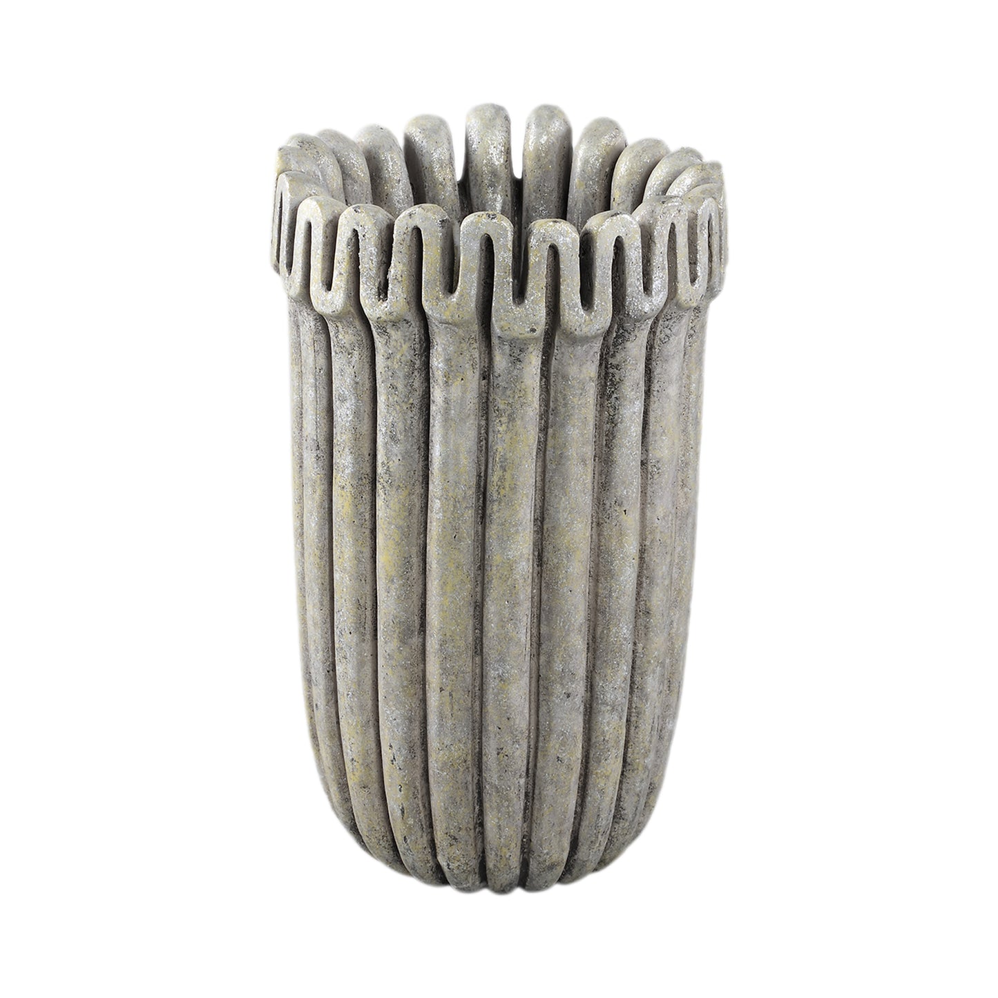 Raffay Grijze Cement Ronde Pot Met Ribbellijnen Set Van 4 Stuks - 4 Sets 30x18x18 cm