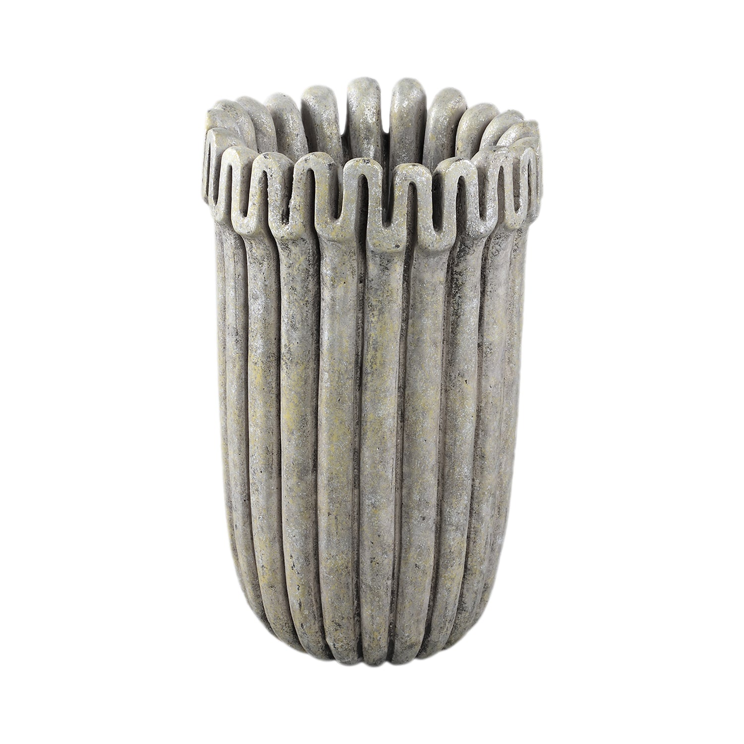 Raffay Grijze Cement Ronde Pot Met Ribbellijnen Set Van 4 Stuks - 4 Sets 30x18x18 cm