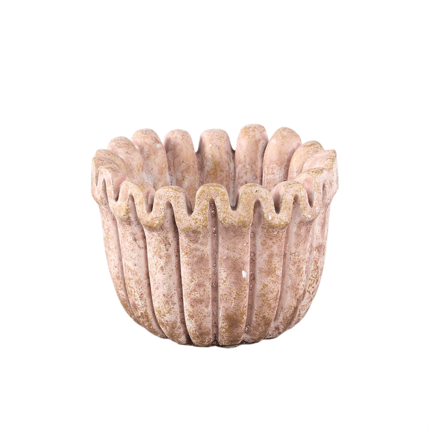 Raffay Bruine Cement Ronde Pot Met Geribde Lijnen Set van 12 Stuks - 12 Sets 9x11x11 cm
