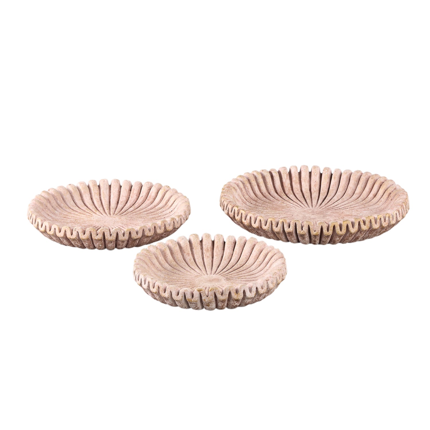 Raffay Bruin Cement Rond Dienblad Geribbeld Set van 4 Stuks - 4 Sets 6x35x35 cm