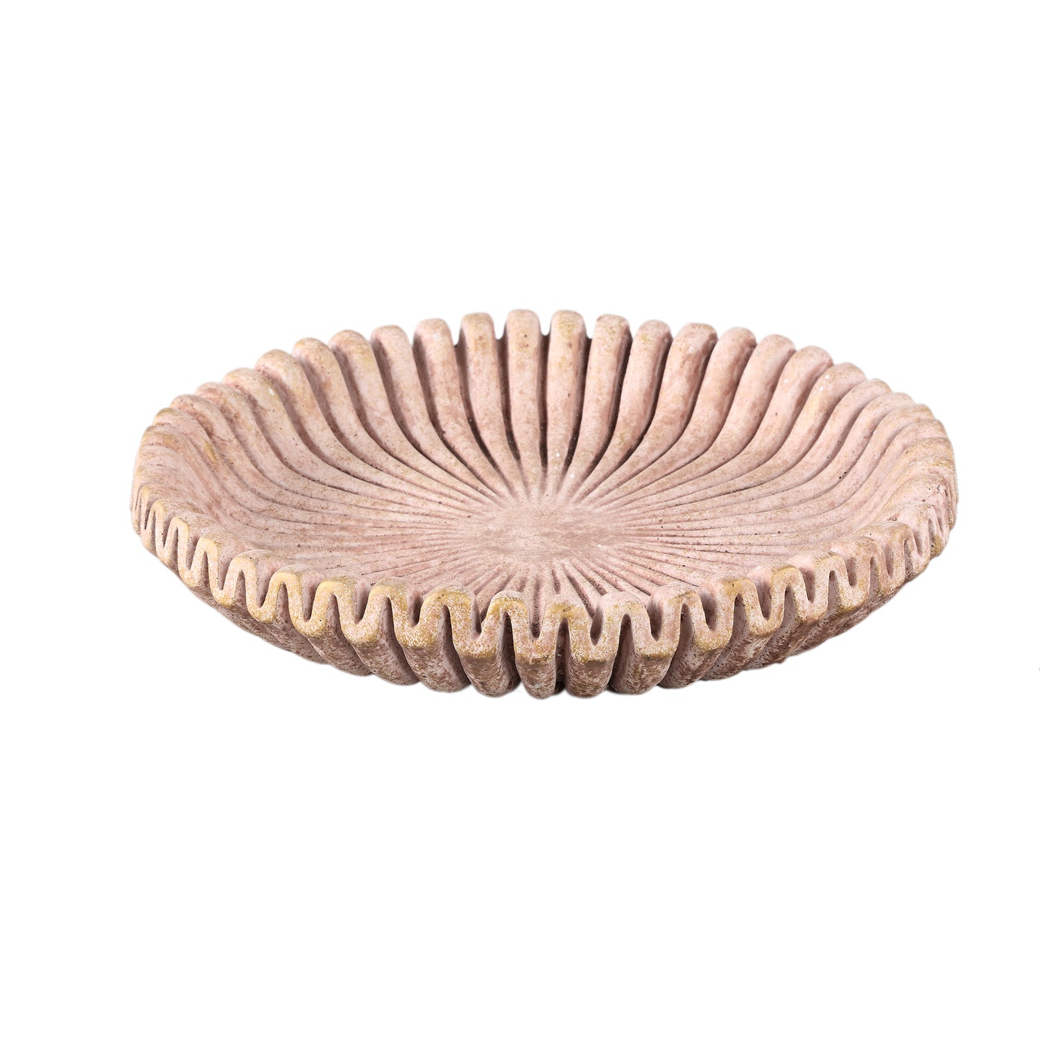 Raffay Bruin Cement Rond Dienblad Geribbeld Set van 4 Stuks - 4 Sets 6x35x35 cm