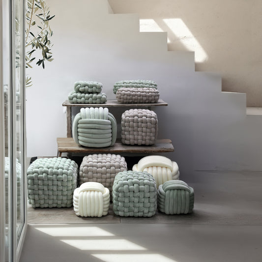 Roa Beige Polyester Hand Woven Pouf S