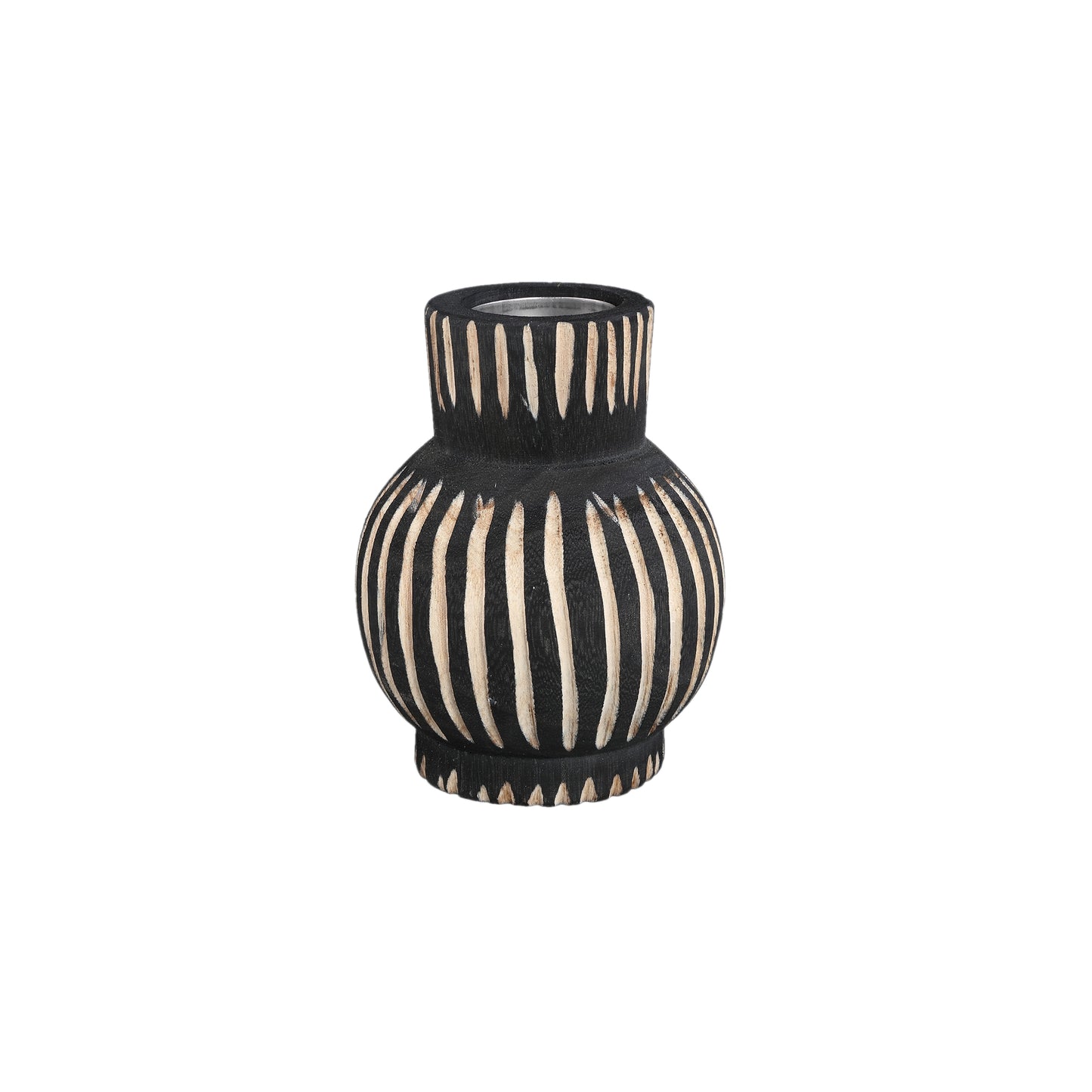 Jordhan Zwart Natuurlijk Hout Kandelaar Rond Laag Set Van 6 Stuks - 6 Sets 16x12.5x12.5 cm