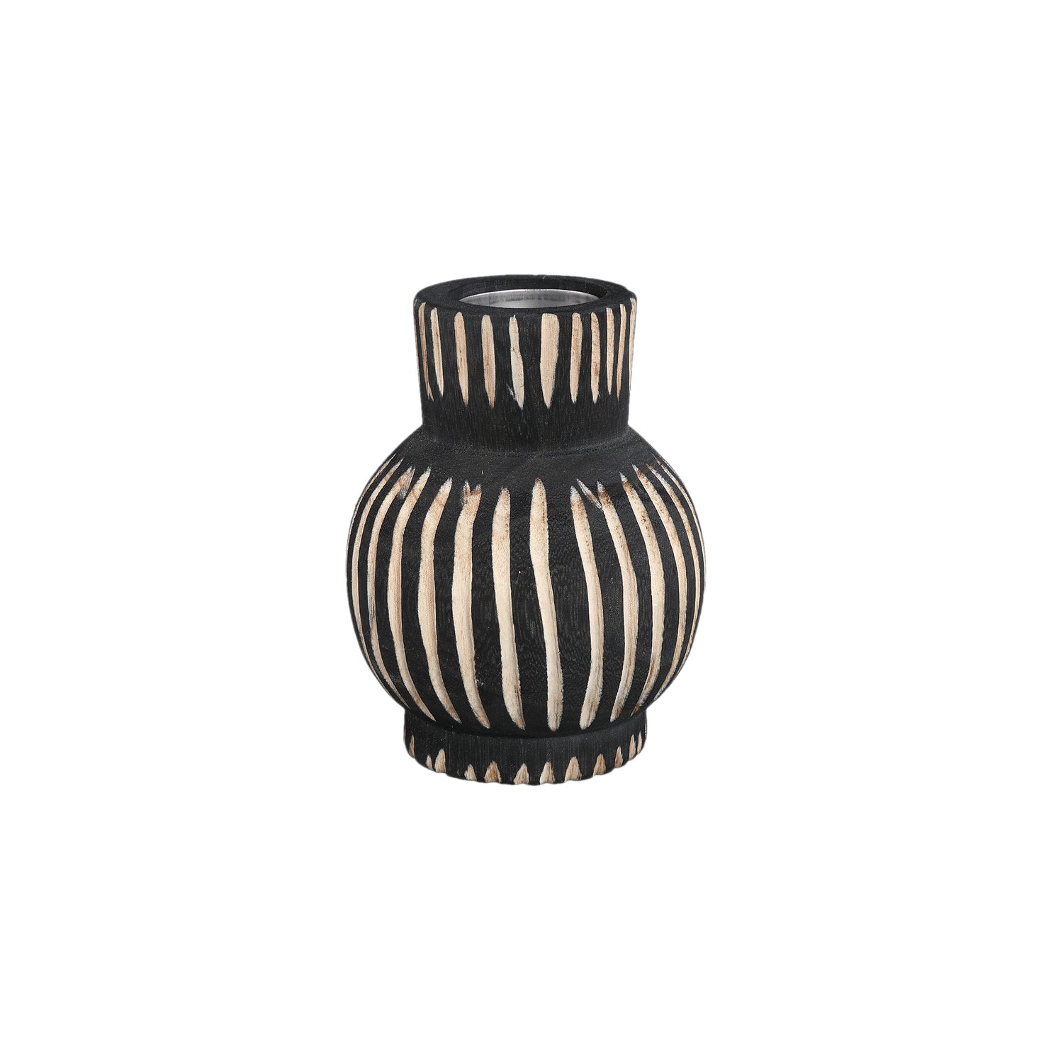 Jordhan Zwart Natuurlijk Hout Kandelaar Rond Laag Set Van 6 Stuks - 6 Sets 16x12.5x12.5 cm