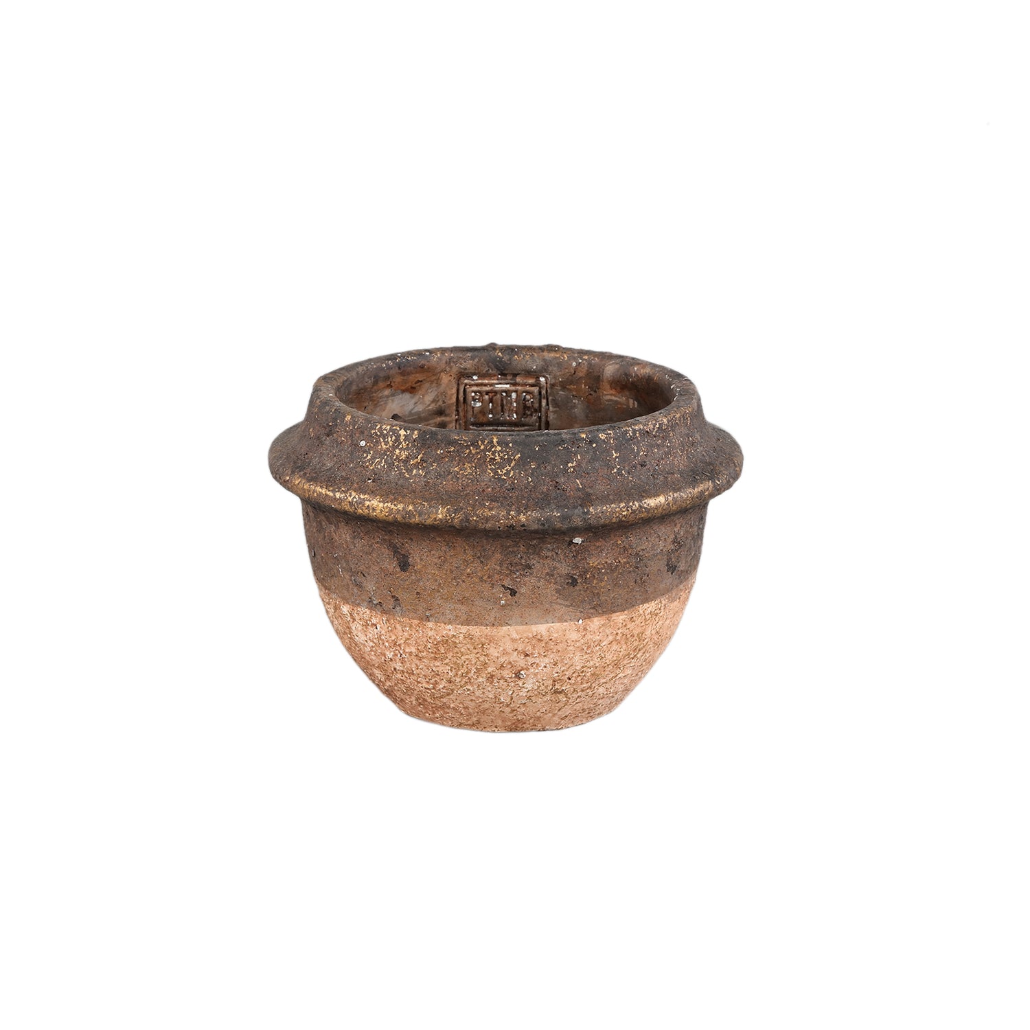 Christenee Grey Half Brown Cement Ronde Pot S - Set van 12 9x13x13 cm