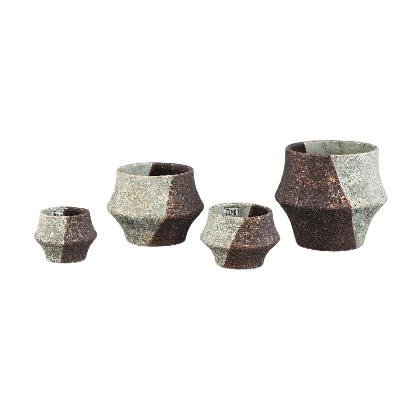 Husna Grijs Half Bruin Cement Ronde Ufo Pot L – Set van 6 Stuks - 6 Sets 17x19x19 cm