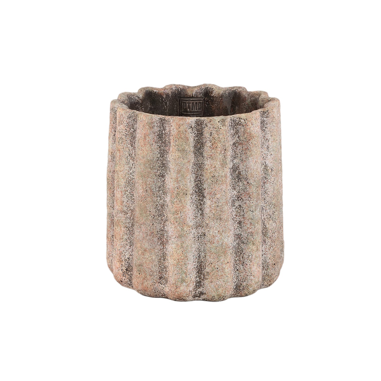 Jaydean Grijze Cement Pot met Gerilde Structuur Rond L Set van 8 - 8 Sets 18x18x18 cm