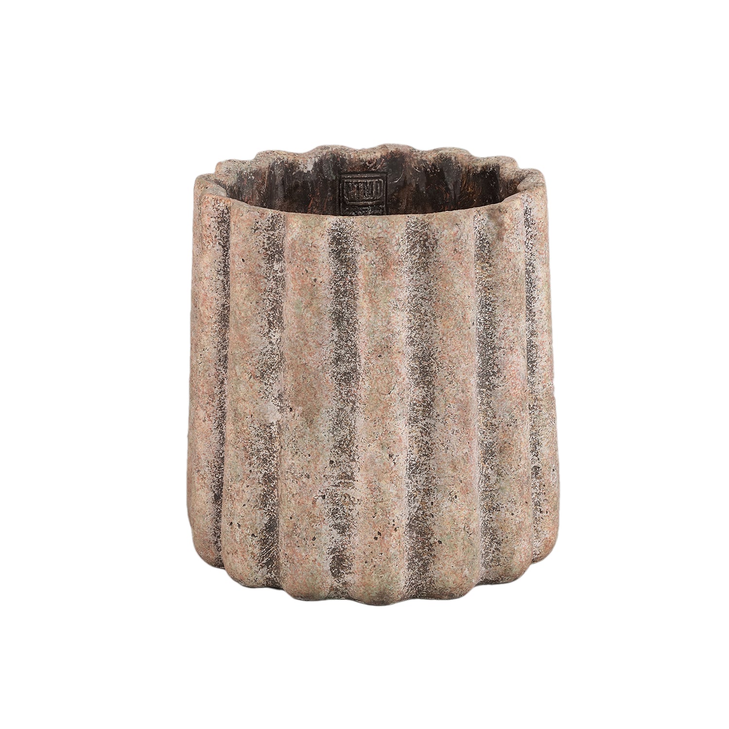 Jaydean Grijze Cementpot Met Geribde Structuur Rond Set Van 4 Stuks XL - 4 Sets 20x20x20 cm