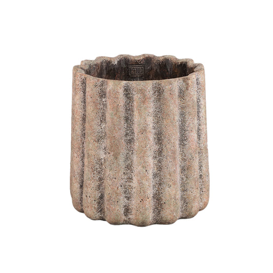 Jaydean Grijze Cementpot Met Geribde Structuur Rond Set Van 4 Stuks XL - 4 Sets 20x20x20 cm