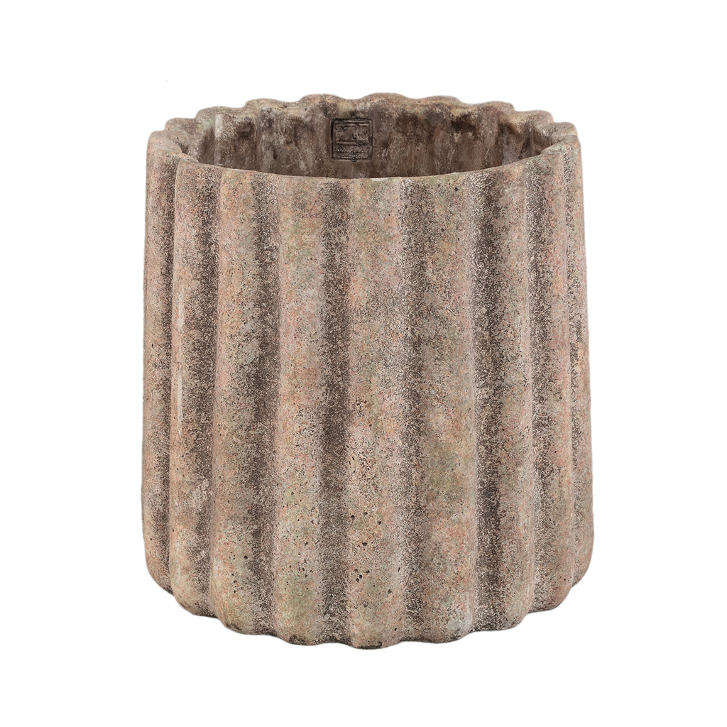 Jaydean Grijze Cement Pot Met Geribd Oppervlak Rond XXL 30x30x30 cm