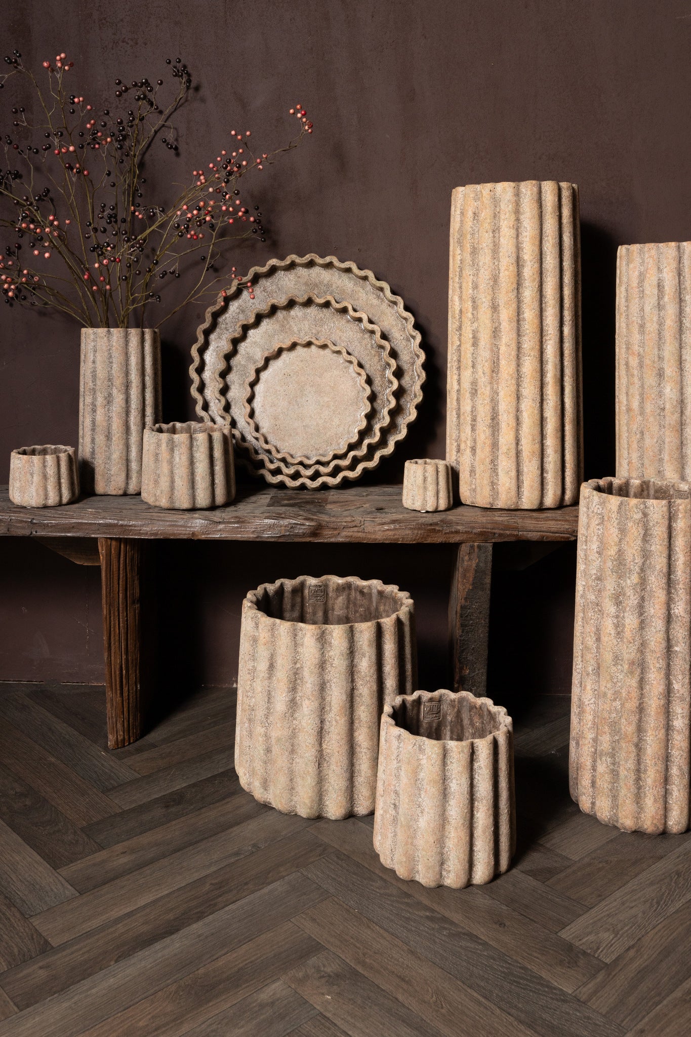 Jaydean Grey Cement Pot Ribbed Structure High M