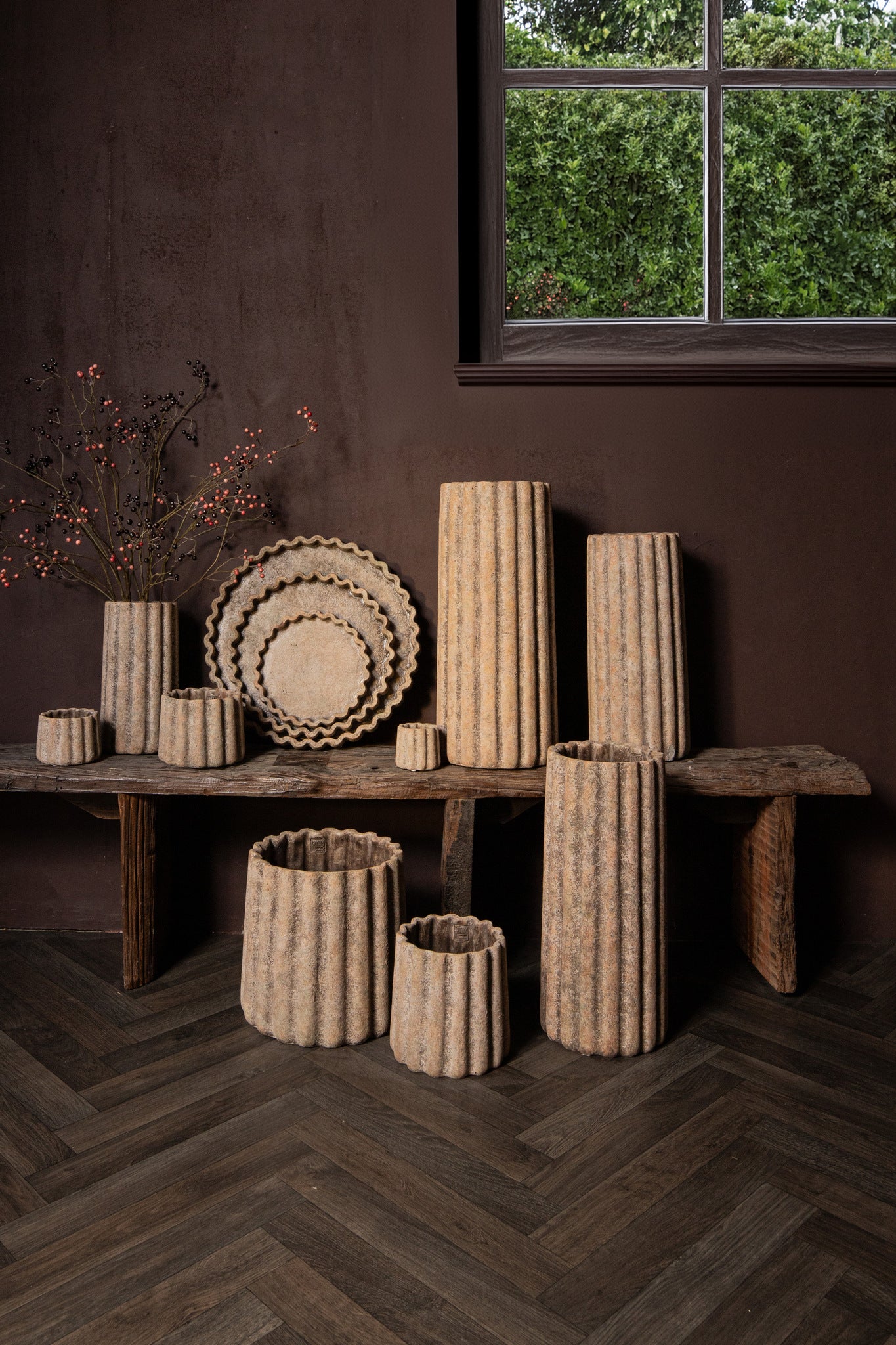 Jaydean Grey Cement Pot Ribbed Structure High M