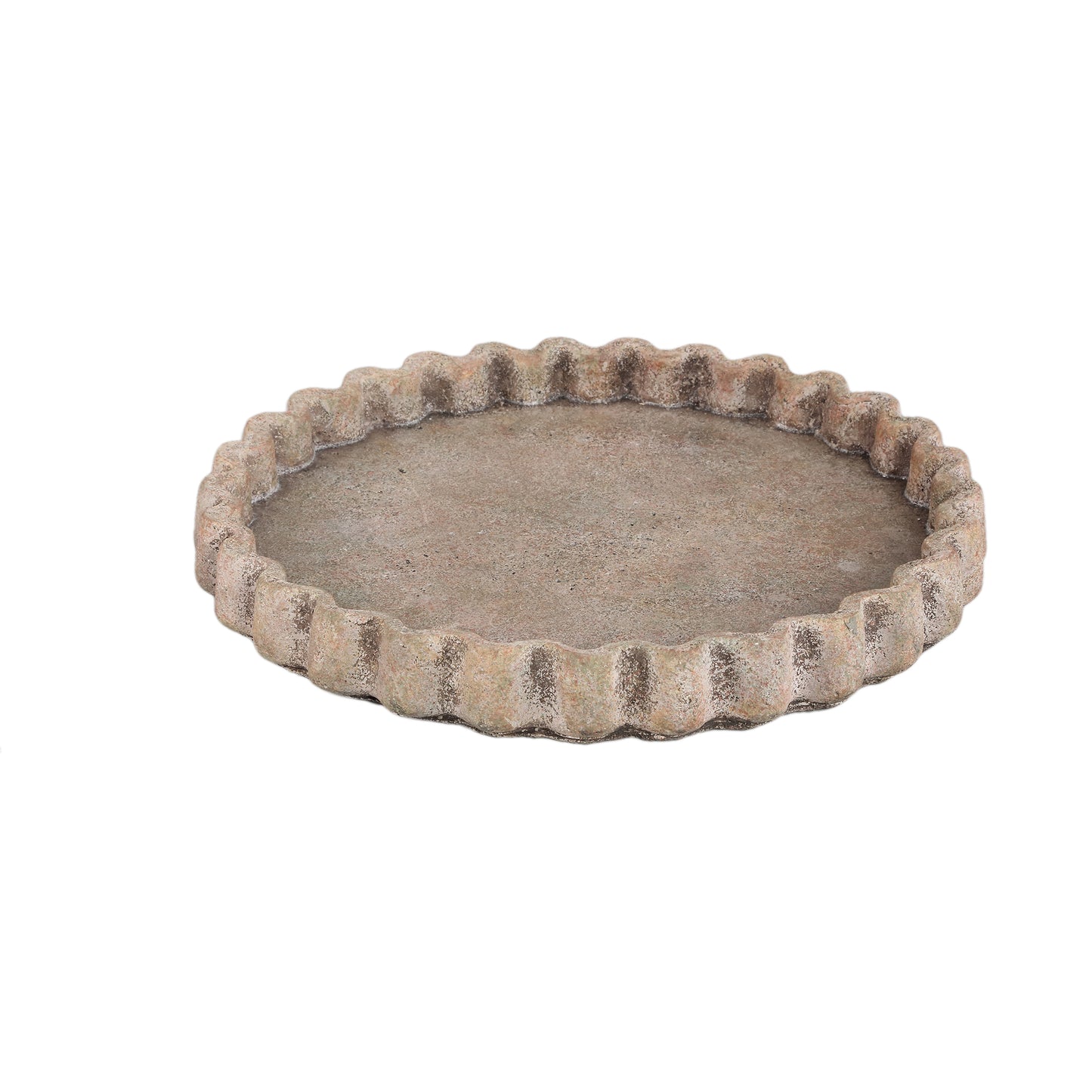 Jaydean Grijs Cement Dienblad Geribd Structuur Rond M - Set van 6 4x35x35 cm