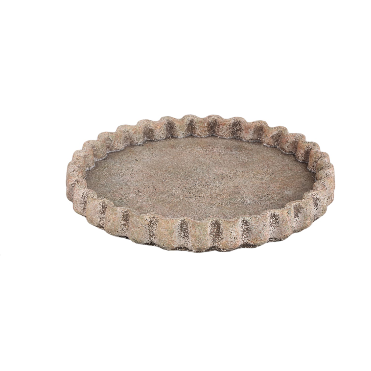Jaydean Grijs Cement Dienblad Geribd Structuur Rond M - Set van 6 4x35x35 cm